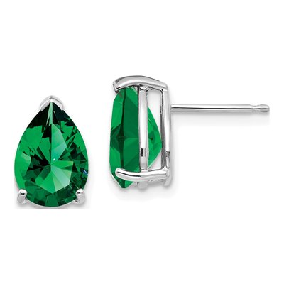 14K White Gold Lab-Created Helenite Pear Mount St Helens Stud Earrings