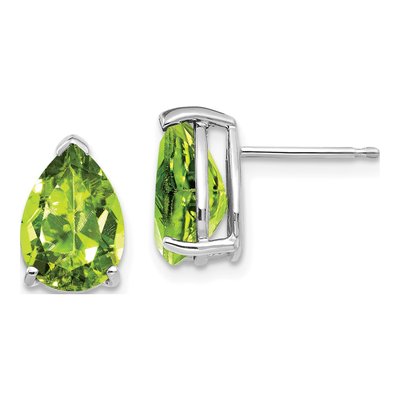 14K White Gold Peridot Pear Stud Earrings