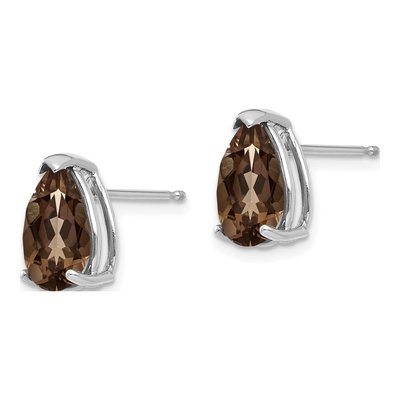 14K White Gold Pear Smoky Quartz Post Earrings – view 2