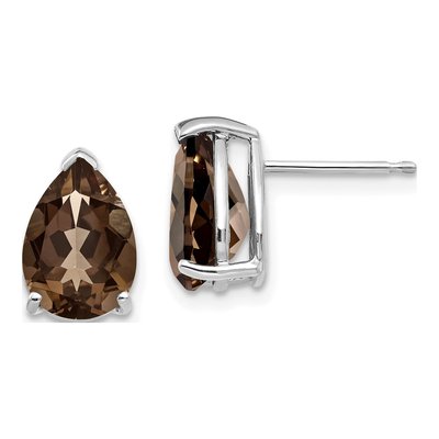 14K White Gold Smoky Quartz Pear Stud Earrings