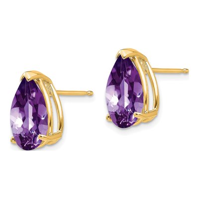 14K Yellow Gold Amethyst Pear Stud Earrings – view 2