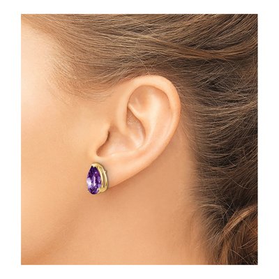 14K Yellow Gold Amethyst Pear Stud Earrings – view 3