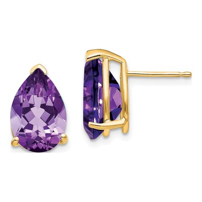 14K Yellow Gold Amethyst Pear Stud Earrings