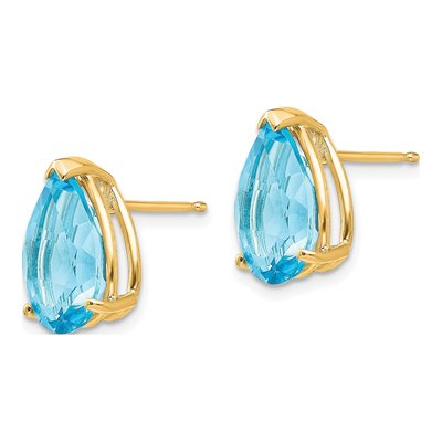 14K Yellow Gold Swiss Blue Topaz Pear Stud Earrings – view 2