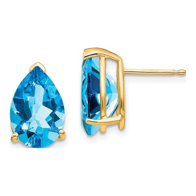 14K Yellow Gold Swiss Blue Topaz Pear Stud Earrings