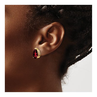 14K Yellow Gold Garnet Pear Stud Earrings – view 3