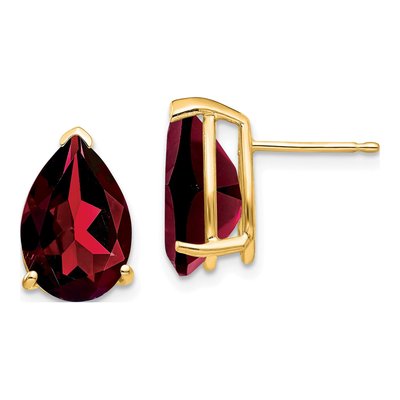 14K Yellow Gold Garnet Pear Stud Earrings