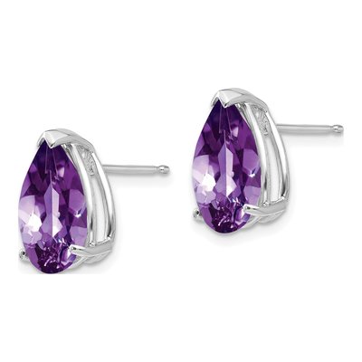14K White Gold Amethyst Pear Stud Earrings – view 2