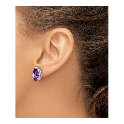14K White Gold Amethyst Pear Stud Earrings – view 3