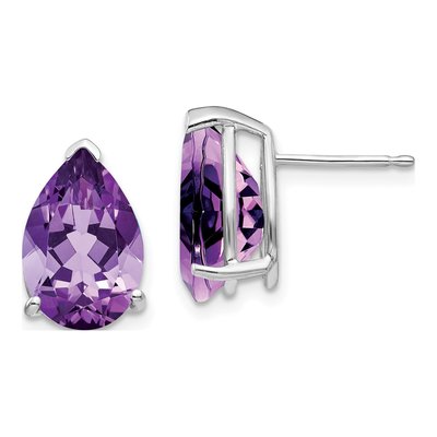 14K White Gold Amethyst Pear Stud Earrings