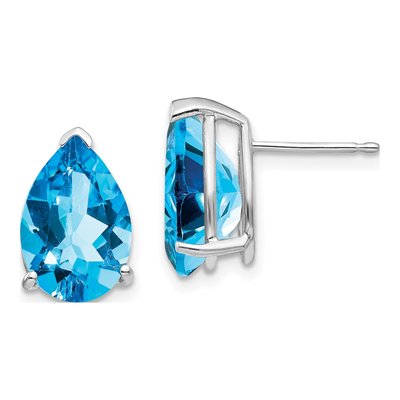 14K White Gold Swiss Blue Topaz Pear Stud Earrings