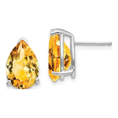 14K White Gold Citrine Pear Stud Earrings