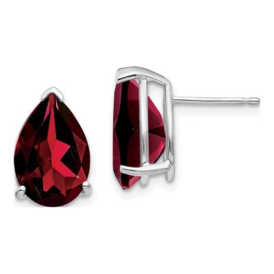 14K White Gold Garnet Pear Stud Earrings