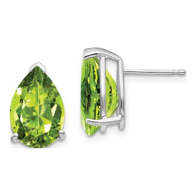 14K White Gold Peridot Pear Stud Earrings