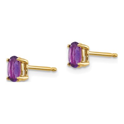 14K Yellow Gold Amethyst Oval Stud Earrings – view 2