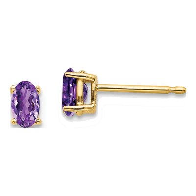 14K Yellow Gold Amethyst Oval Stud Earrings