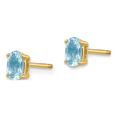 14K Yellow Gold Aquamarine Oval Stud Earrings – view 2
