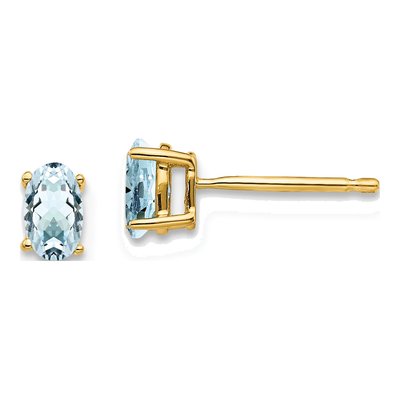 14K Yellow Gold Aquamarine Oval Stud Earrings