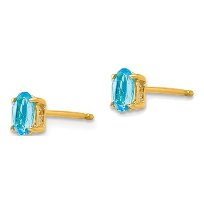 14K Yellow Gold Swiss Blue Topaz Oval Stud Earrings – view 2