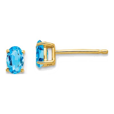 14K Yellow Gold Swiss Blue Topaz Oval Stud Earrings