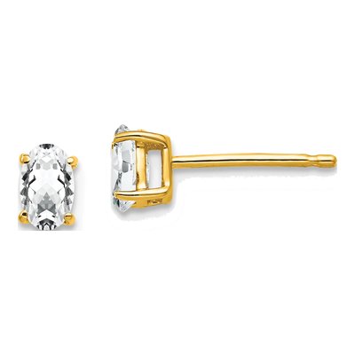 14K Yellow Gold CZ Oval Stud Earrings