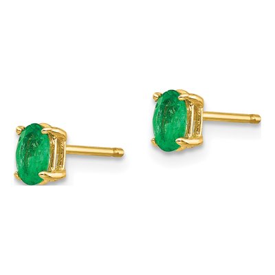 14K Yellow Gold Emerald Oval Stud Earrings – view 2