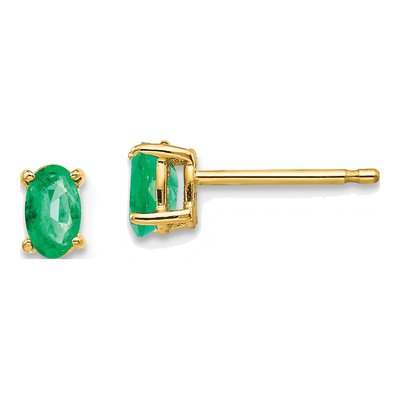 14K Yellow Gold Emerald Oval Stud Earrings