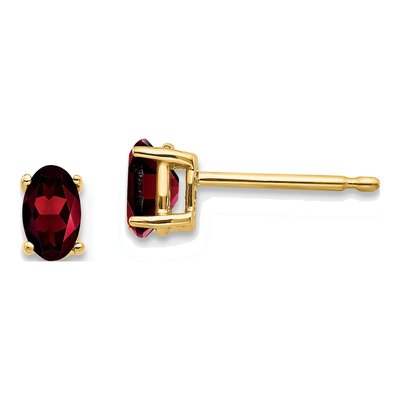 14K Yellow Gold Garnet Oval Stud Earrings