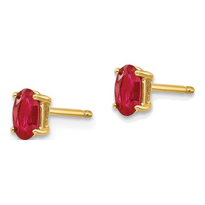 14K Yellow Gold Ruby Oval Stud Earrings – view 3