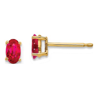 14K Yellow Gold Ruby Oval Stud Earrings