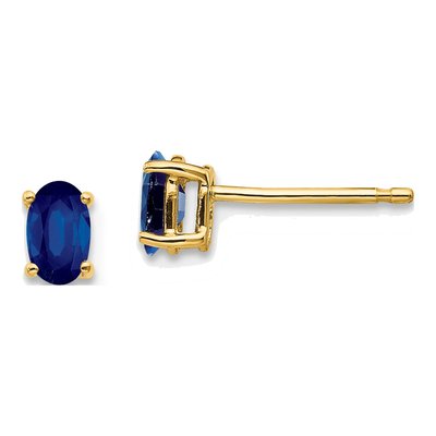 14K Yellow Gold Sapphire Oval Stud Earrings