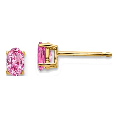 14K Yellow Gold Pink Sapphire Oval Stud Earrings