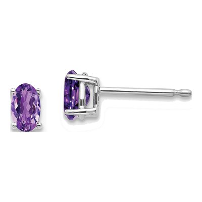 14K White Gold Amethyst Oval Stud Earrings