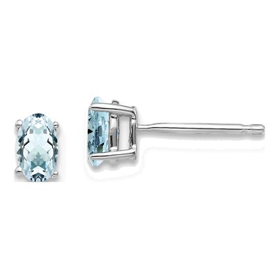 14K White Gold Aquamarine Oval Stud Earrings