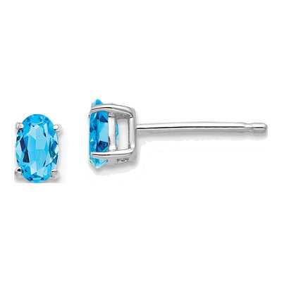 14K White Gold Swiss Blue Topaz Oval Stud Earrings