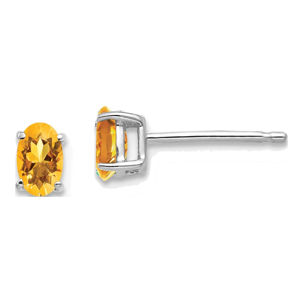 14K White Gold Oval Citrine Post Earrings