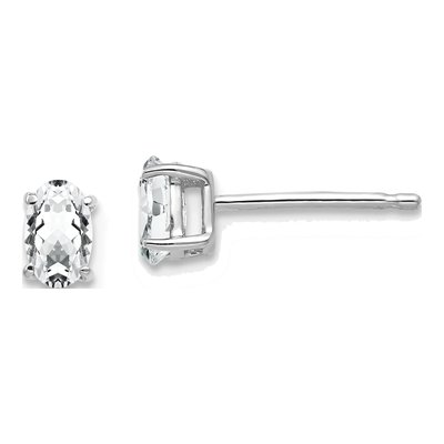 14K White Gold CZ Oval Stud Earrings