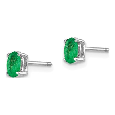 14K White Gold Emerald Oval Stud Earrings – view 3