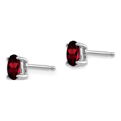 14K White Gold Garnet Oval Stud Earrings – view 2