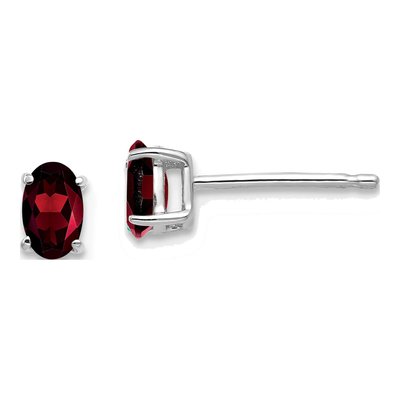 14K White Gold Garnet Oval Stud Earrings