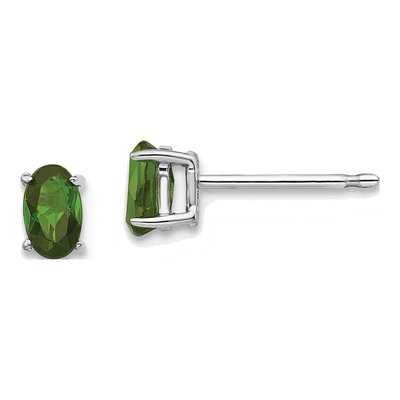 14K White Gold Green Tourmaline Oval Stud Earrings