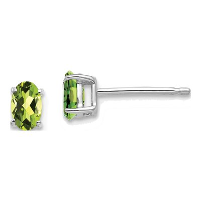 14K White Gold Peridot Oval Stud Earrings