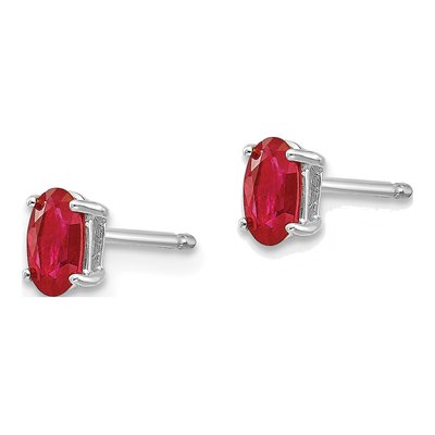 14K White Gold Ruby Oval Stud Earrings – view 2