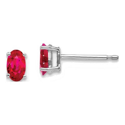 14K White Gold Ruby Oval Stud Earrings