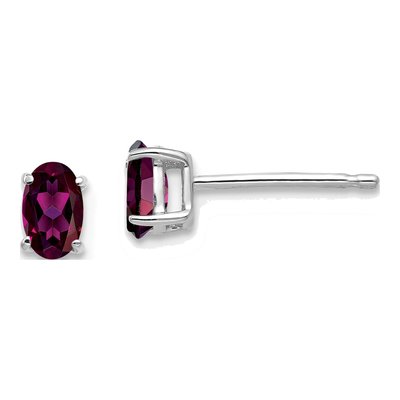 14K White Gold Oval Rhodolite Garnet Stud Earrings