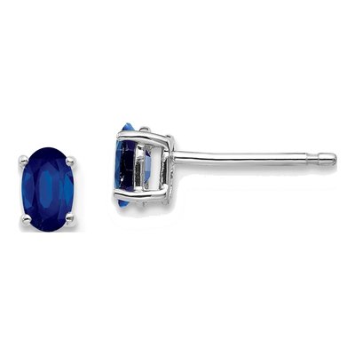 14K White Gold Sapphire Oval Stud Earrings