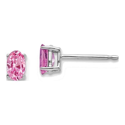 14K White Gold Pink Sapphire Oval Stud Earrings