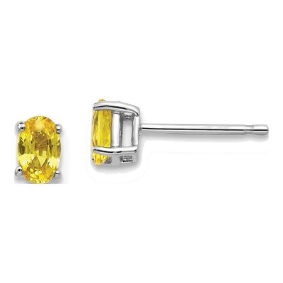14K White Gold Sapphire Oval Stud Earrings
