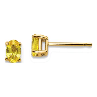 14K Yellow Gold Oval Sapphire Stud Earrings