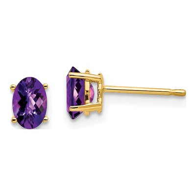 14K Yellow Gold Oval Amethyst Stud Earrings